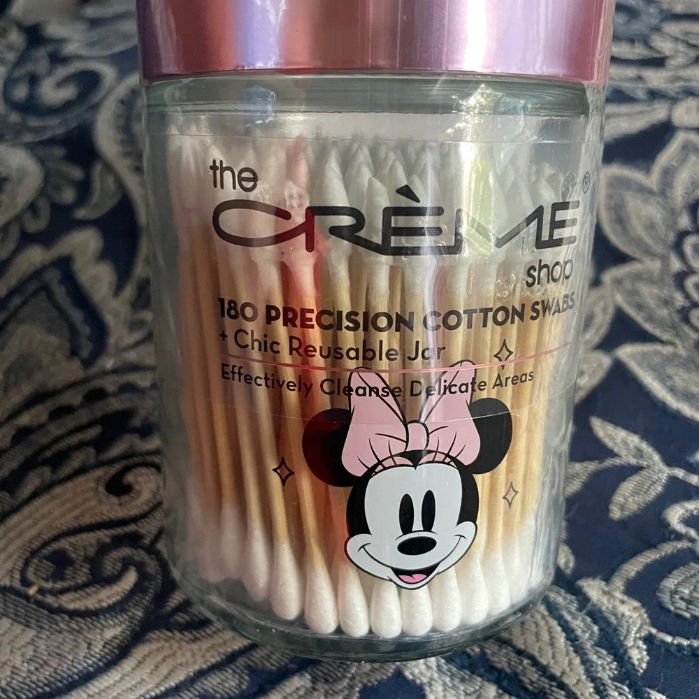 The Creme Shop Disney Minnie Mouse 180 Precision Cotton Swabs Reusable Glass Jar